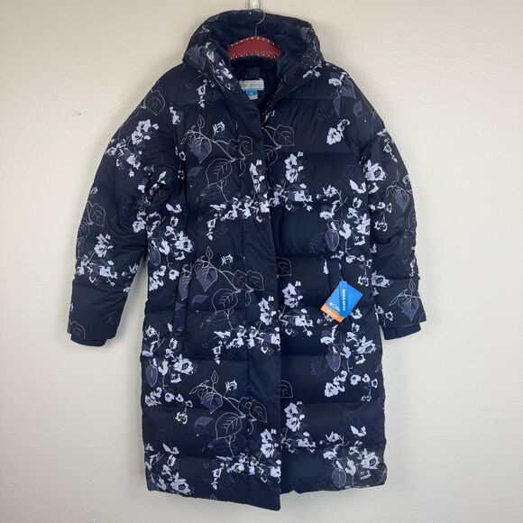 NWT Columbia Boundless Days Floral Printed Long Down Puffer Jacket Navy Large - Picture 3 of 16